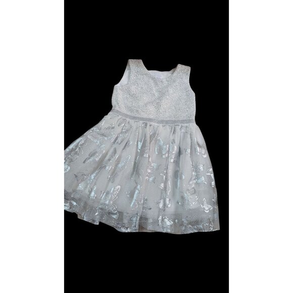 The Childrens Place 4T Silver Glitter Butterfly Tulle Party Dress  gray - Picture 3 of 12